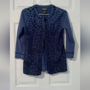 Eddie Bauer blue and black cardigan, size small.